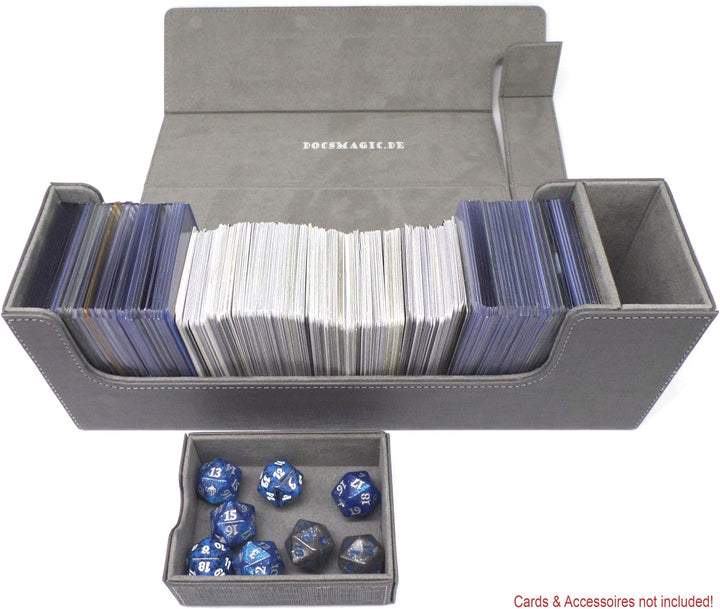 docsmagic.de Premium Magnetic Tray Long Box Silver Medium - Card Deck Storage - Kartenbox Aufbewahru