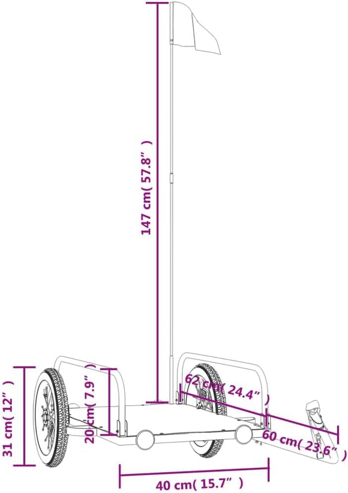 Mangloder Fahrradanhänger Schwarz 135x70x Eisen mit, Deichsel, Sicherheitsflagge, faltbar, ideal für