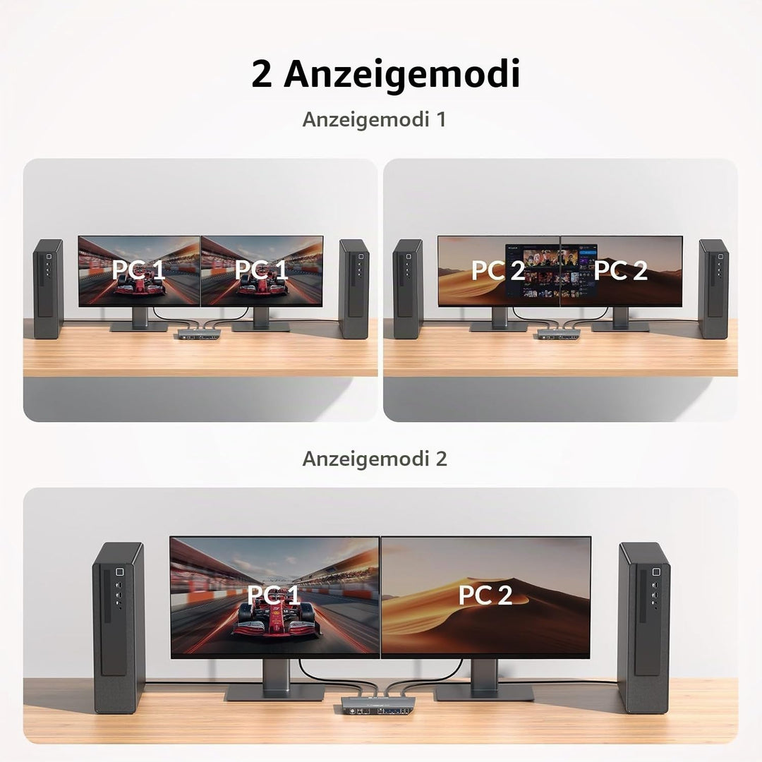 AV Access KVM Switch 2 PC 2 Monitore, 4K@60Hz, 2K@144Hz, 1080P@240Hz, 4 USB 3.0 Ports HDMI KVM Switc
