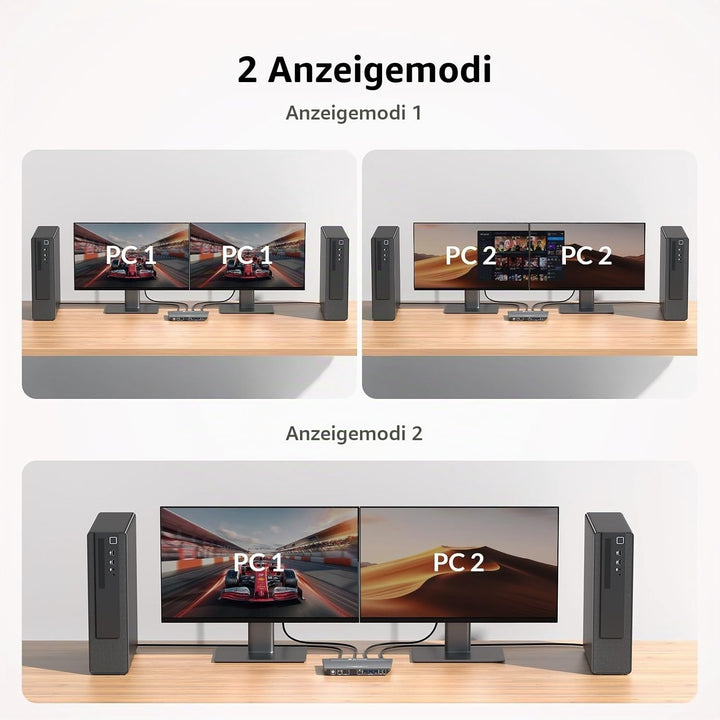 AV Access KVM Switch 2 PC 2 Monitore, 4K@60Hz, 2K@144Hz, 1080P@240Hz, 4 USB 3.0 Ports HDMI KVM Switc