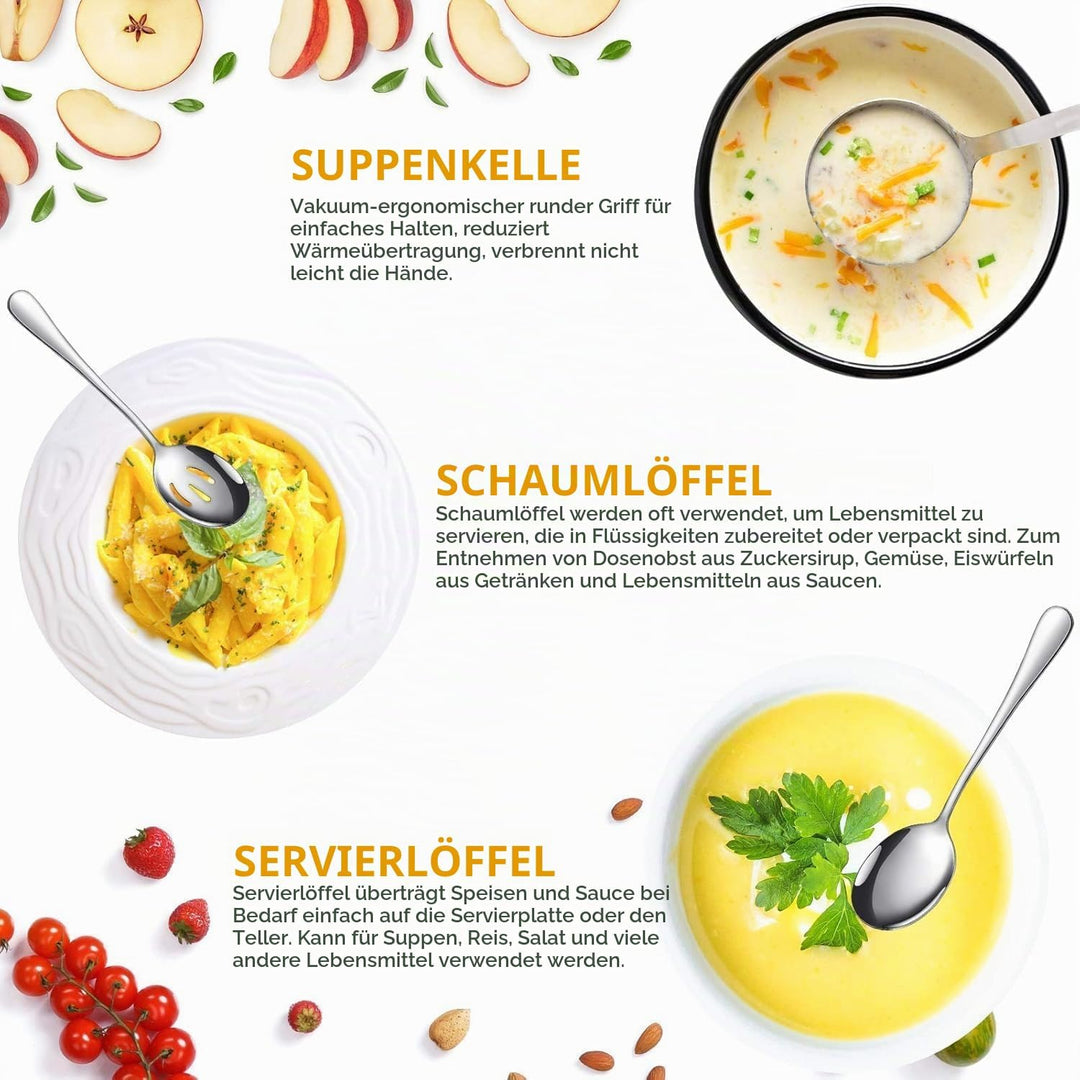 LATERN 10 Stück Servierutensilien Set, Edelstahl Besteck Set Inklusive Grossem Löffel Schlitzlöffel