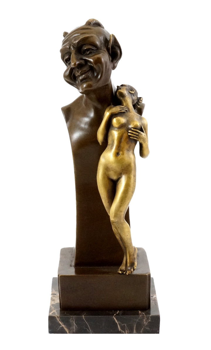Bronzefigur - Akt Figur - Faun Büste mit Jungfrau - Wiener Bronze - Bergmann-Stempel - Vienna - Teuf