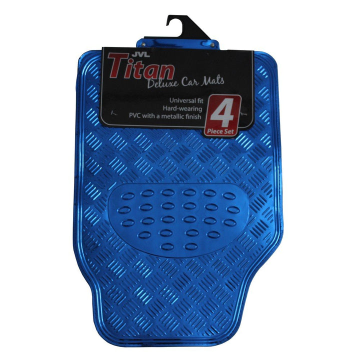 JVL 01-693 Titan Automatten-Set Metallisch mit Gummirückseite, Blau 4-teilig, Blau