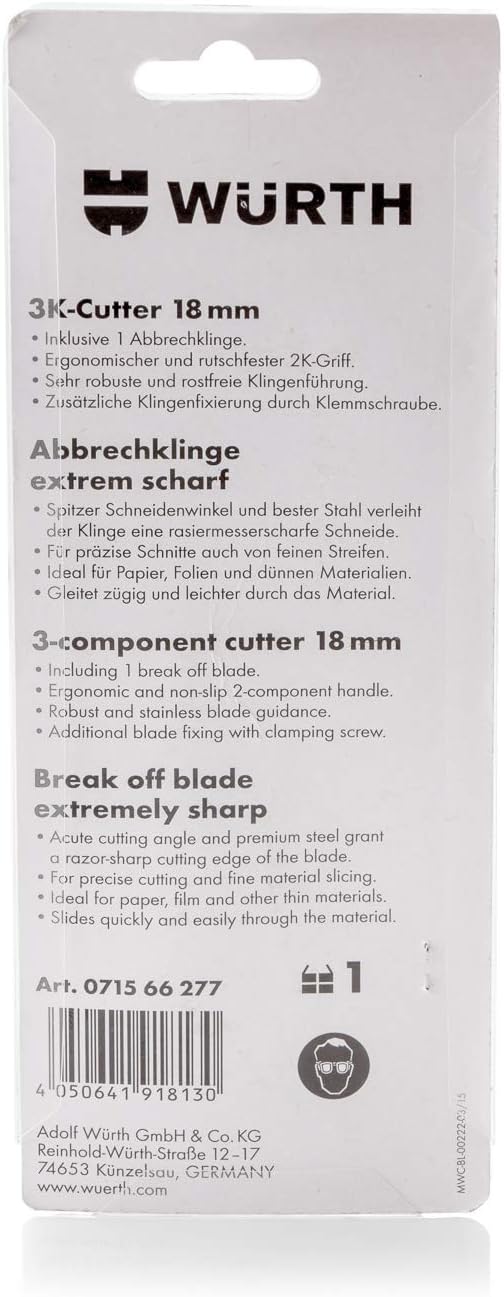 Würth Profi 3K-Cutter-Messer und 10 zusätzlichen Abbrechklingen