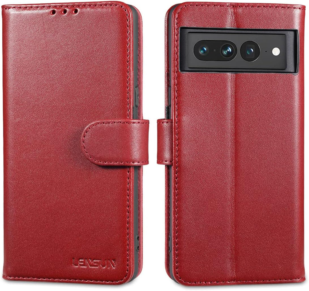 LENSUN Echtleder Hülle für Google Pixel 7 Pro, Handyhülle [Echtes Leder] [Kartenfach] [RFID Schutz]