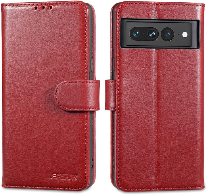 LENSUN Echtleder Hülle für Google Pixel 7 Pro, Handyhülle [Echtes Leder] [Kartenfach] [RFID Schutz]