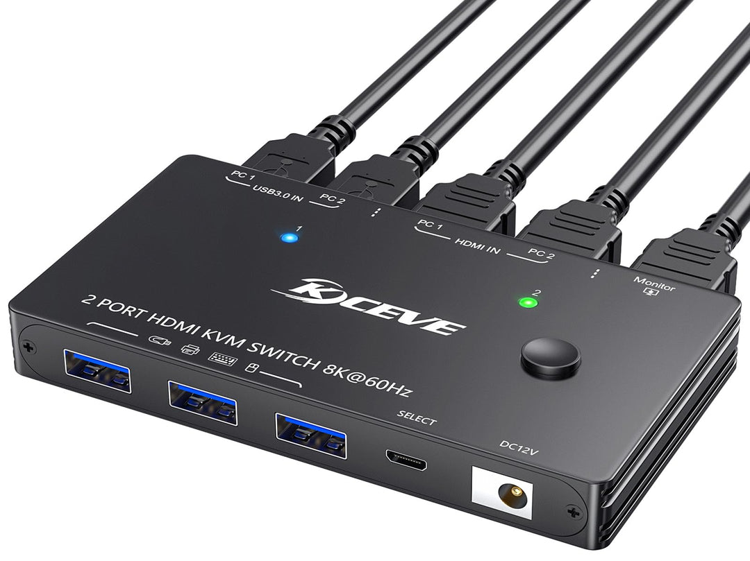 KVM Switch 2 PC 1 Monitor HDMI, USB 3.0 KVM Switch HDMI 2 Port 8K@60Hz 4K 120Hz HDCP 2.3, Teilen Tas