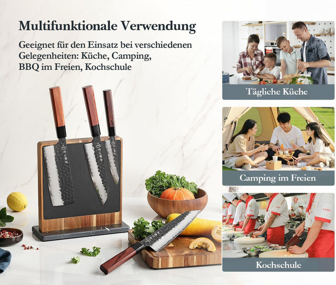 HEZHEN Magnetischer Messerblock aus Akazienholz - Doppelseitiger Magnetischer Messerhalter mit Leder