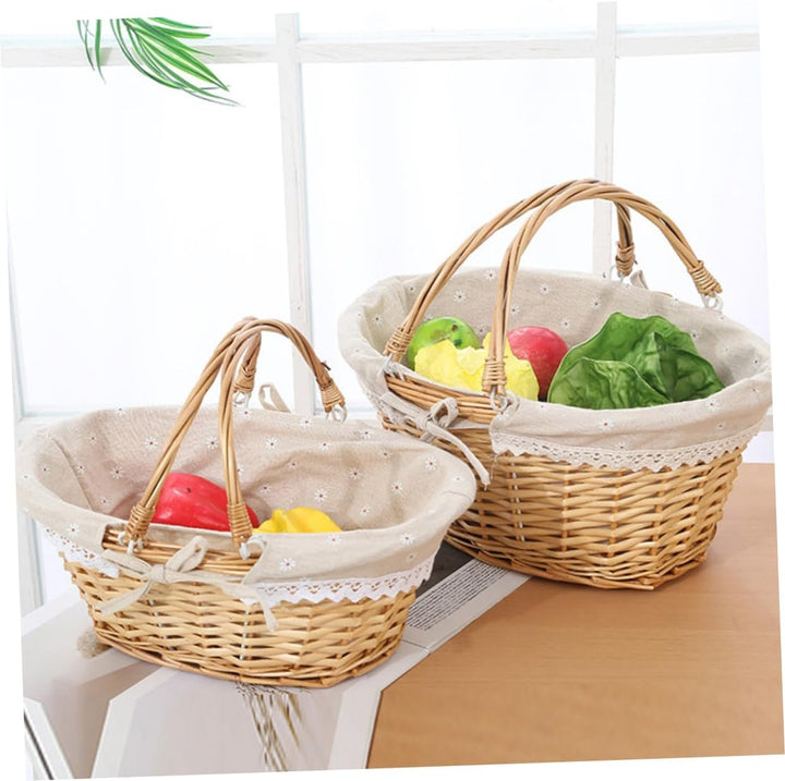 Happyyami Geflochtener Weidenkorb mit Handgriff Multifunktionaler Aufbewahrungskorb für Picknick Blu