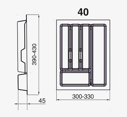 Alusfera Besteckkasten für Schubladen 40cm - Besteckeinsatz - Praktisch Schubladen Ordnungssystem -