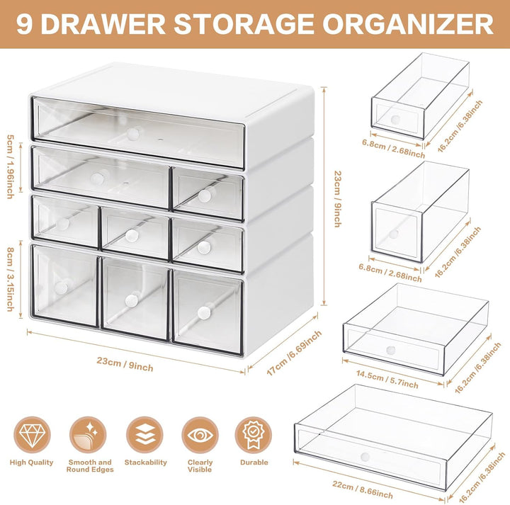 Desk Aufbewahrungsbox mit 9 Schubladen, ToyaJeco 4 Lagen Stapelbare Desktop Craft Storage-Schubladen