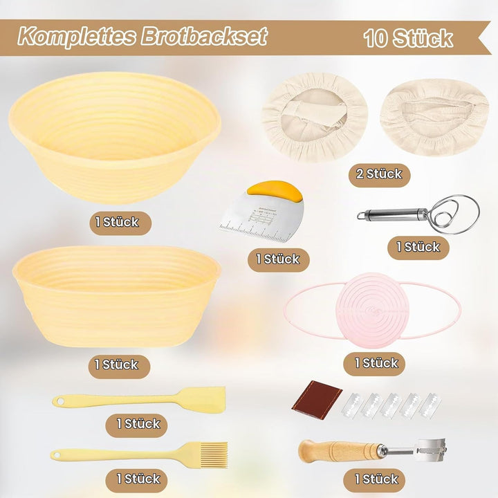 10 Stück Gärkorb Brot Set, Gärkörbchen zum Brotbacken, 23cm Rund &amp; 25cm Oval Brotkörbchen aus Siliko
