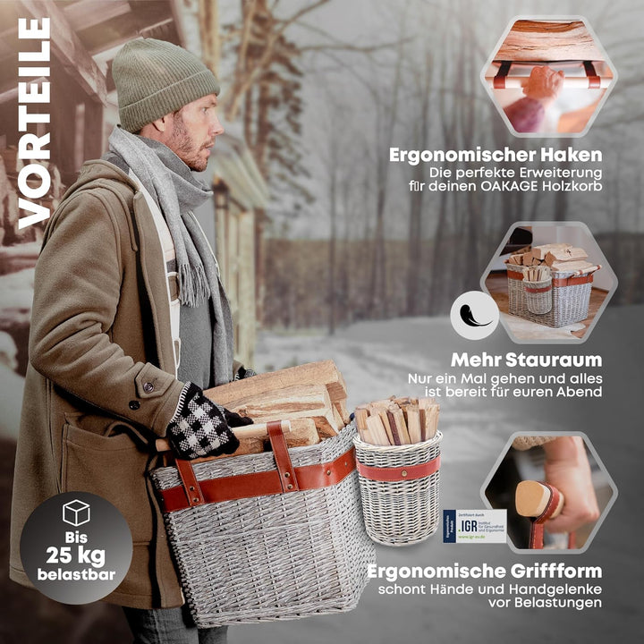 OAKAGE® Holzkorb für Kaminholz Gross aus Weide Kaminholzkorb Feuerholzkorb Brennholzkorb Weidenkorb