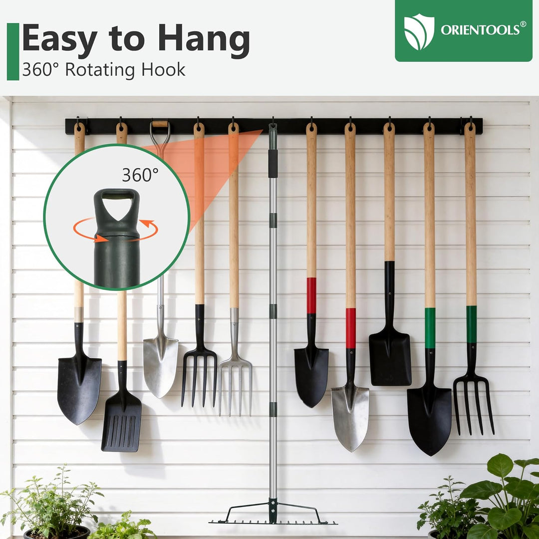 ORIENTOOLS Gartenrechen, schwere Ausführung, 44 cm Breite, 160 cm Stiellänge, 1,7 kg für Boden locke