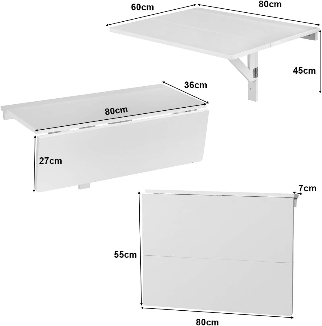 GIANTEX Wandklapptisch klein, Wandtisch Hängetisch Klappbar 80x60cm, Holz Klapptisch Esstisch Schrei