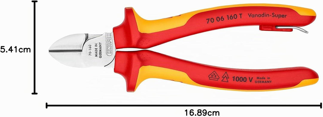 Knipex Seitenschneider verchromt, isoliert mit Mehrkomponenten-Hüllen, VDE-geprüft; mit Befestigungs