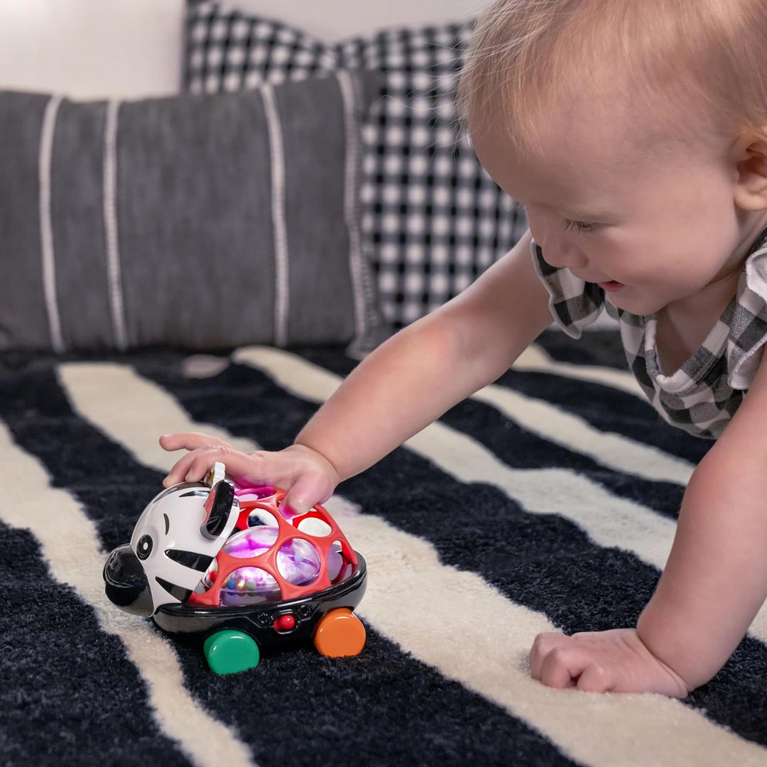 Baby Einstein Curious Car Zen Oball Spielzeugauto & Rassel, Leuchtet, ab 3 Monaten, Zen das Zebra Ze