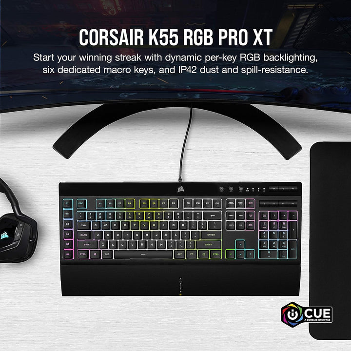 Corsair K55 RGB PRO XT Gaming-Tastatur, kabelgebunden, QWERTY-Layout, Schwarz, K55 RGB PRO XT