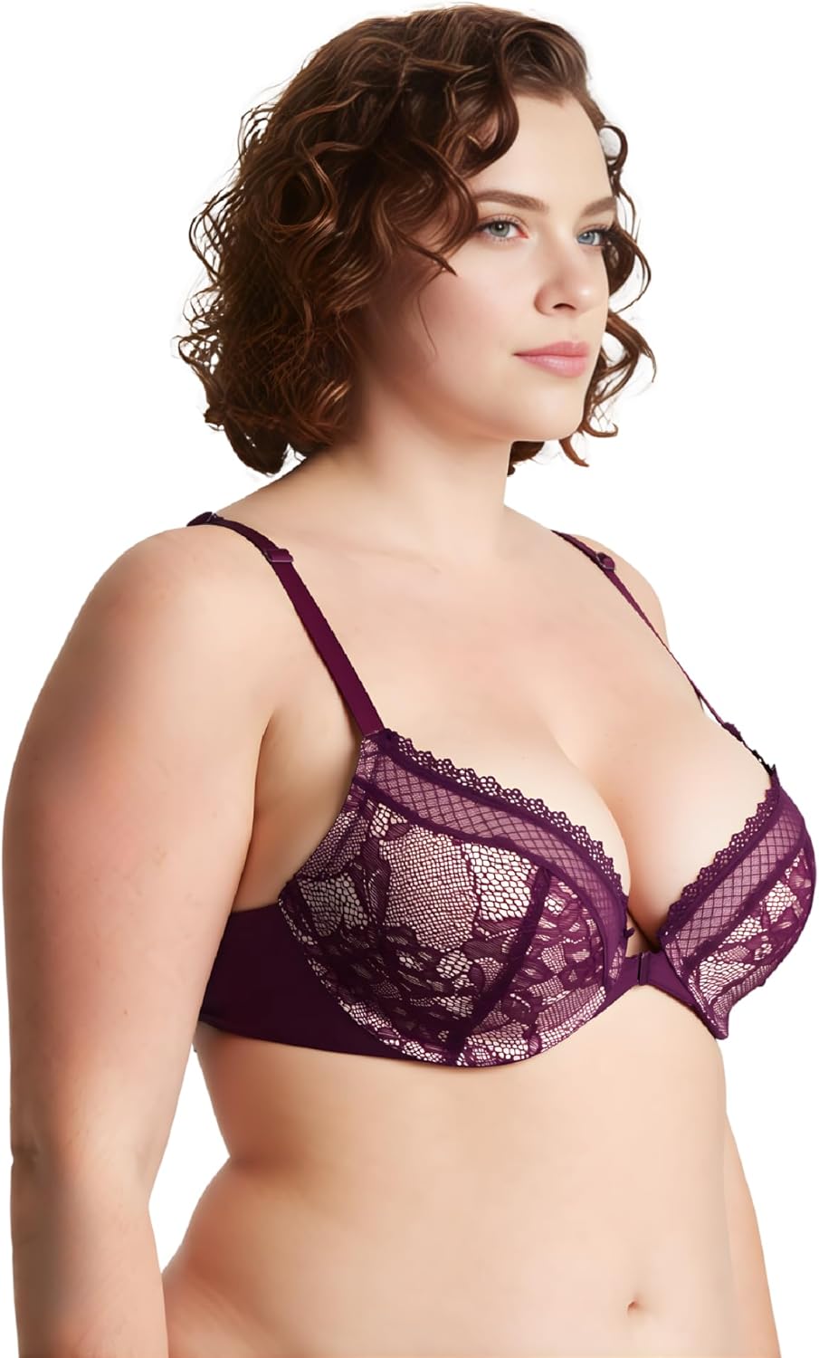 Curve Muse Damen Übergrösse Hochdrücken 1 Tasse hinzufügen Bügel Perfekte Form Spitzen-BHS 70B Schwa