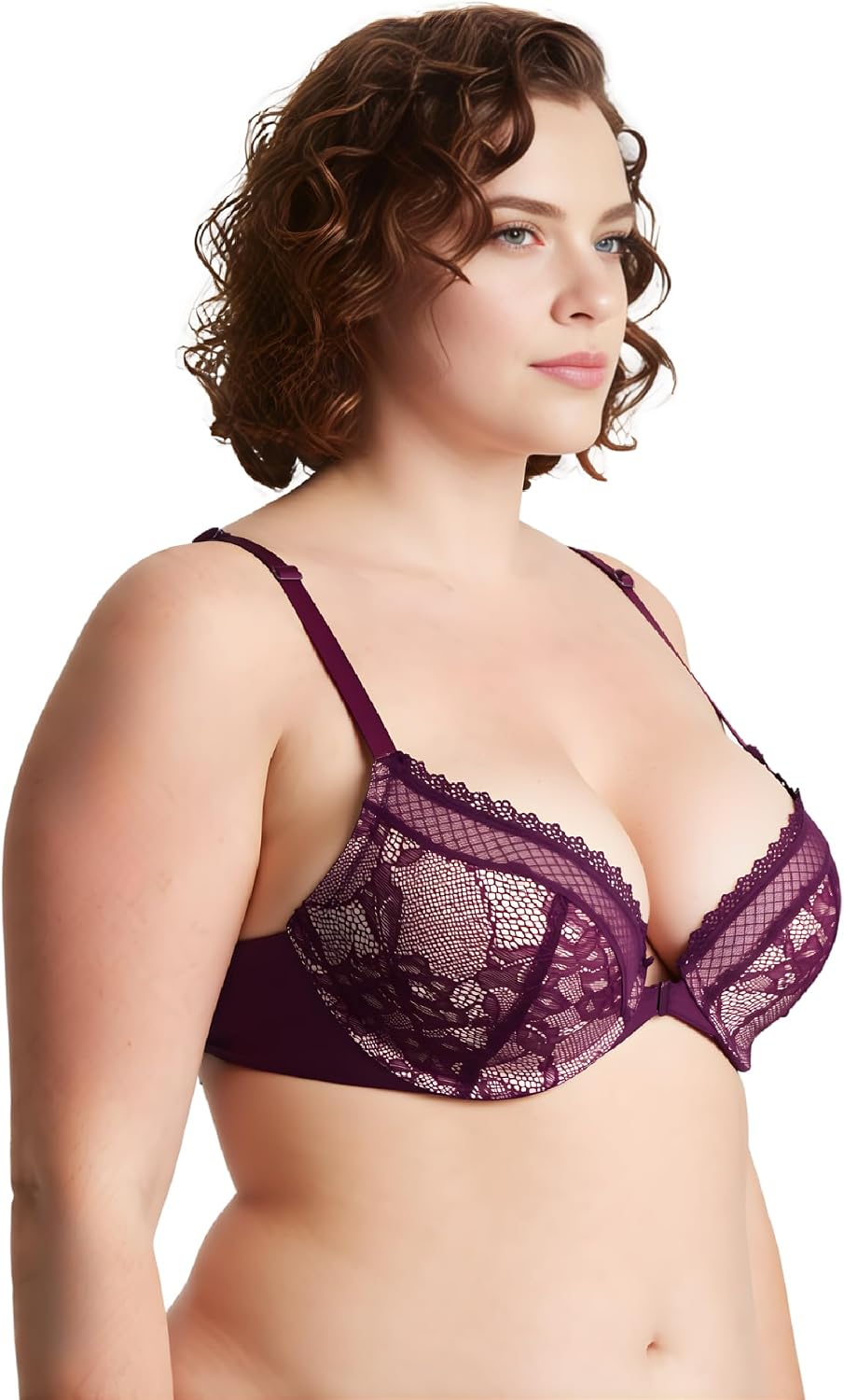 Curve Muse Damen Übergrösse Hochdrücken 1 Tasse hinzufügen Bügel Perfekte Form Spitzen-BHS 70E Schwa