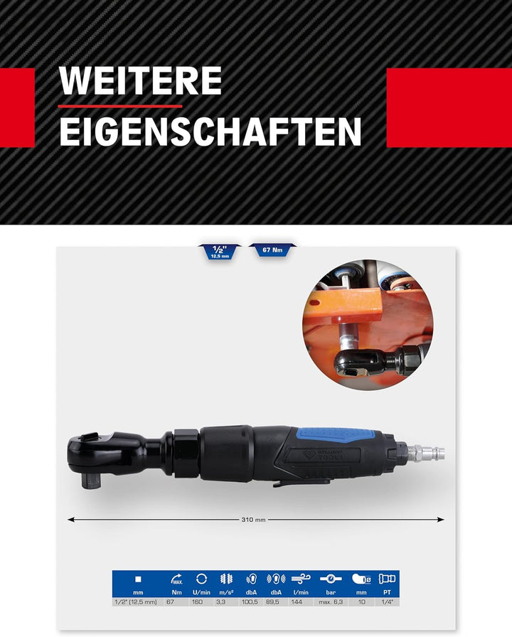 KS TOOLS 1/2" Druckluft-Ratsche, 67 Nm