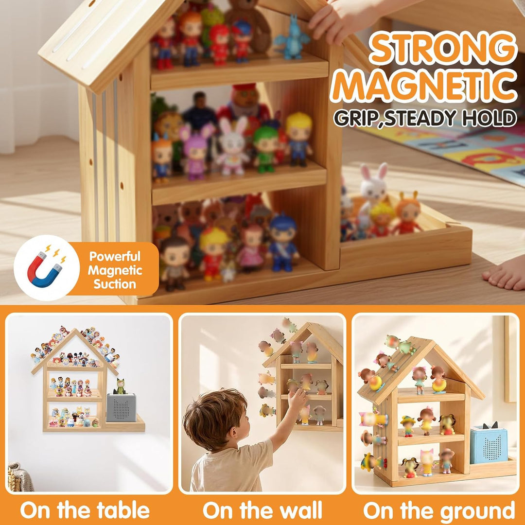 für Tonie Regal, Magnetisches Regal Geeignet für TonieBox 1 und TonieBox 2, Kiefer Holz Wandregal fü