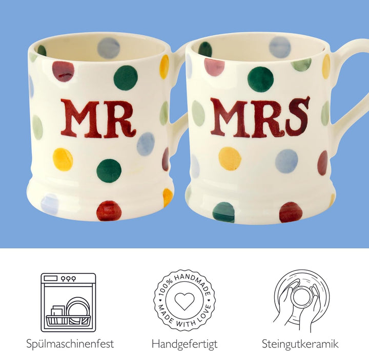 Emma Bridgewater Mr und Mrs Tassen Set, 2 Stück, grosse Tasse 1/2 Pint, Steingut Keramik Kaffeetasse