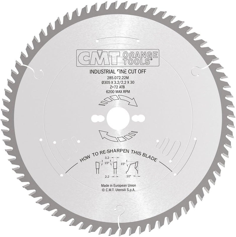 CMT Orange Tools Kreissägeblatt HW 305 x 3,2 / 2,2 x 30 Z=72 15° ATB - 285.072.22M - für Querschnitt