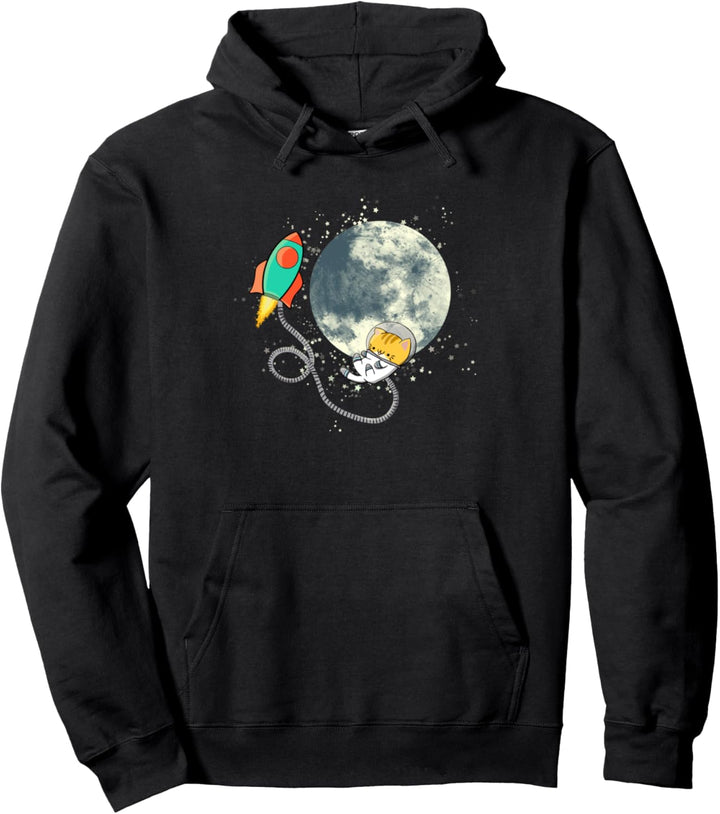 Meme Stock Rocket Space Kitty To The Moon Pullover Hoodie
