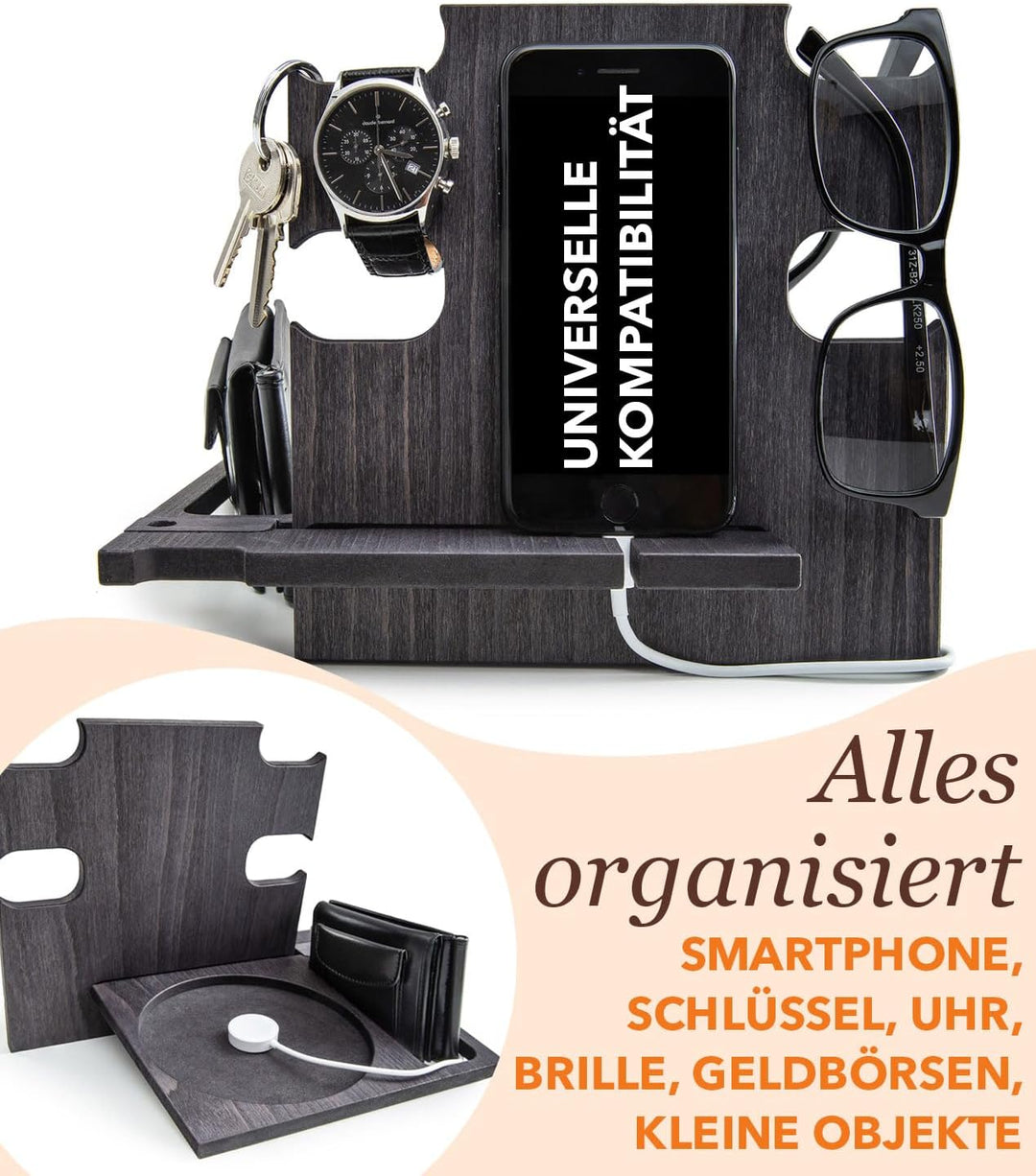 Docking Station Holz personalisiert – Männer Geschenk Geburtstag – Organizer für Schreibtisch & Nach