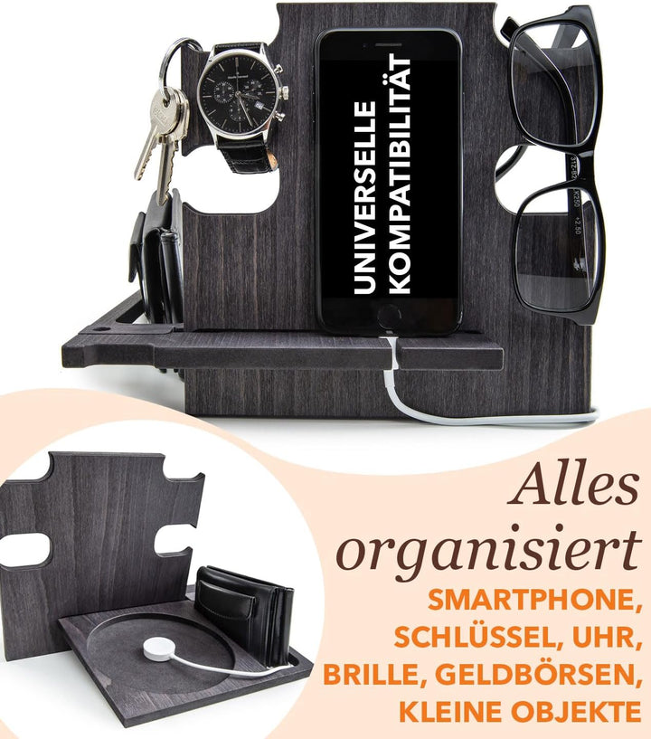 Docking Station Holz personalisiert – Männer Geschenk Geburtstag – Organizer für Schreibtisch & Nach