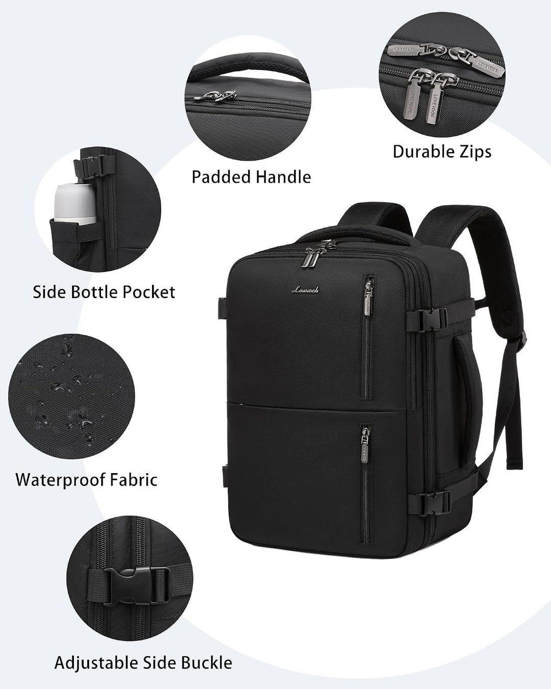 LOVEVOOK Handgepäck Rucksack 45x36x20, Reiserucksack Flugzeug Damen Herren mit USB, Carry On Luggage
