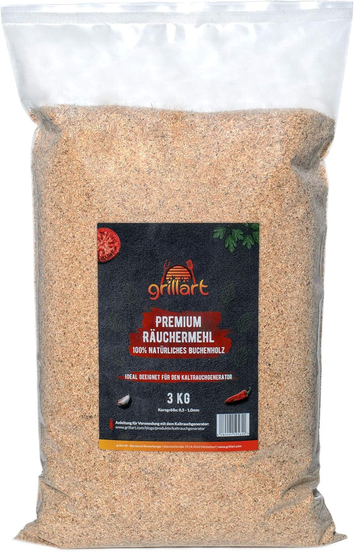 grillart Premium Räuchermehl Buche - 3KG - ideal zum Kalträuchern geeignet - 100% natürliches Buchen