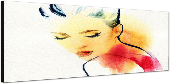 Paul Sinus Art Panoramabild auf Leinwand und Keilrahmen 120x40cm Malerei Wasserfarben Frau Portrait