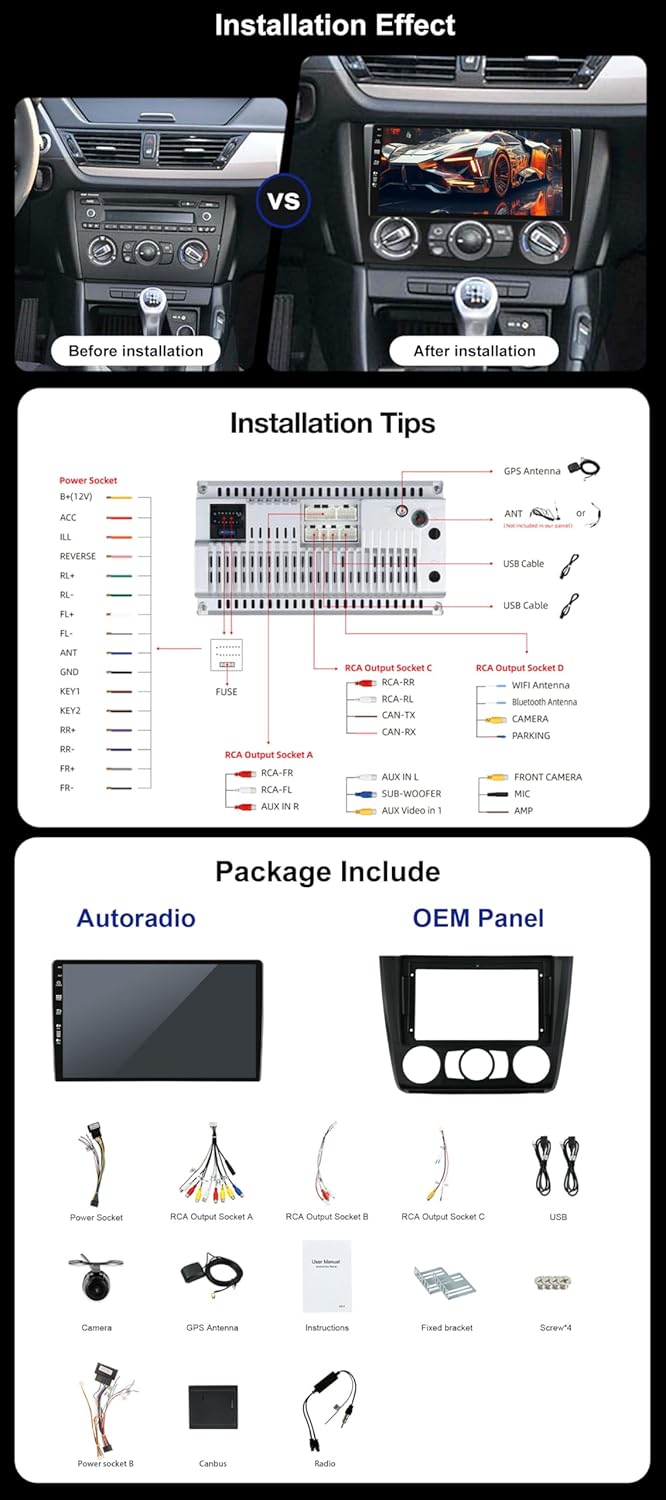 SXAUTO Android 12 IPS Autoradio Passt für BMW 1 Series E81/E82/E87/E88 (2004-2012) - Eingebaut Carpl