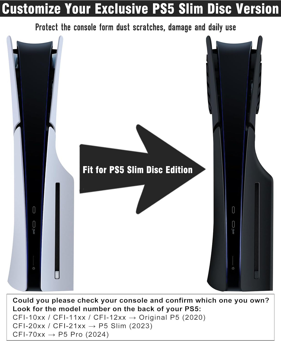 Joso Frontblende mit Kühlungsöffnung für PS5 Slim Disc Edition, Kratzfeste und staubdichte Ersatzabd