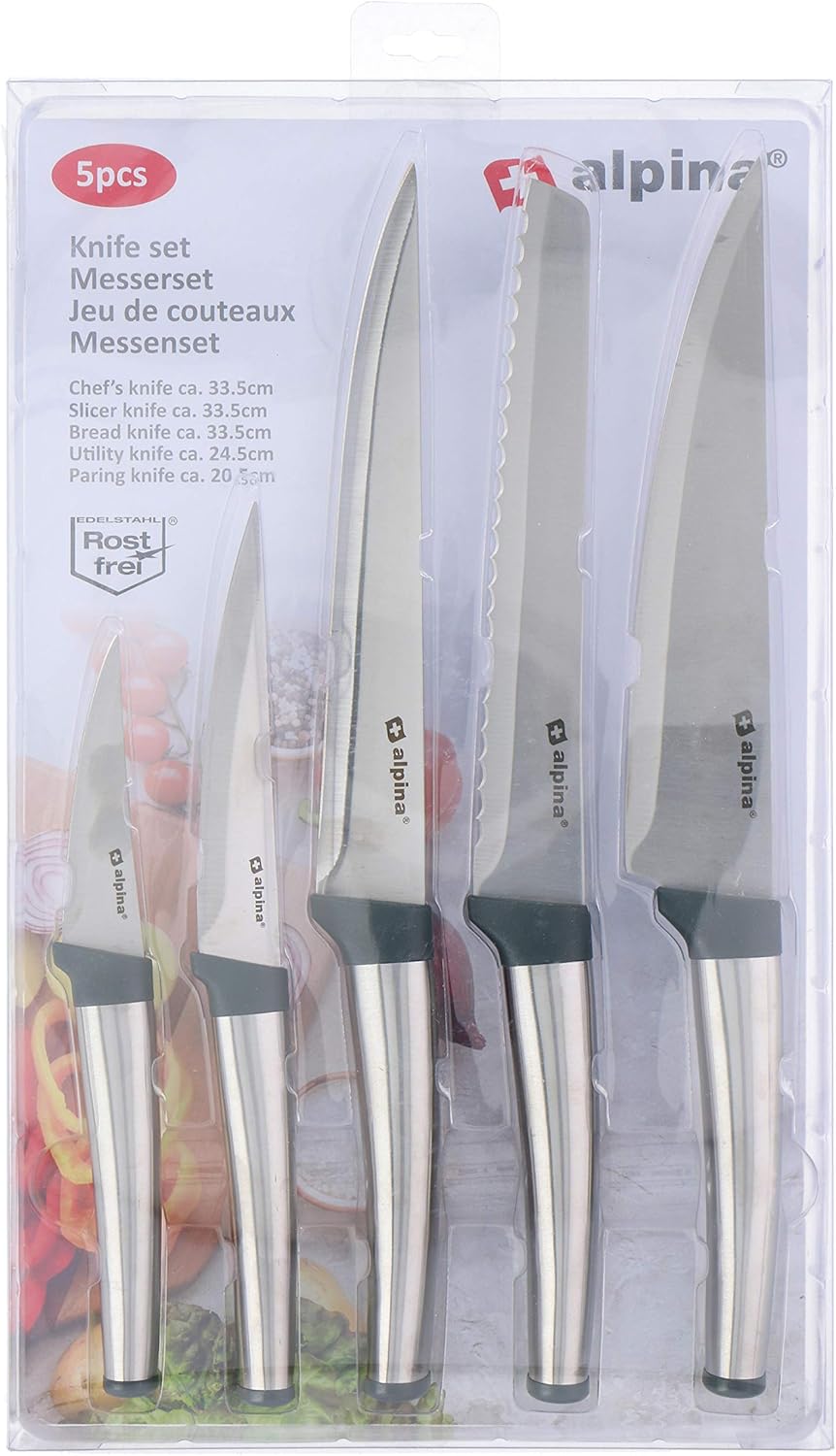 alpina Kochmesserset 5-Teilig - Profi Messerset - Multifunktionales Chefmesser - Bestückt für Küchen