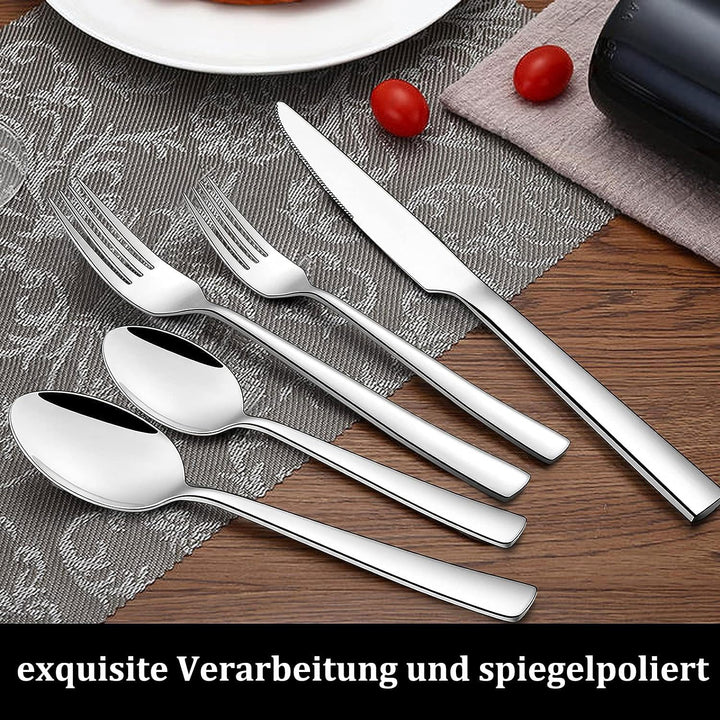 Terlulu Besteck Set 12 Personen, 60 teilig Edelstahl Besteckset, Essbesteck Set mit Messer Gabel Löf