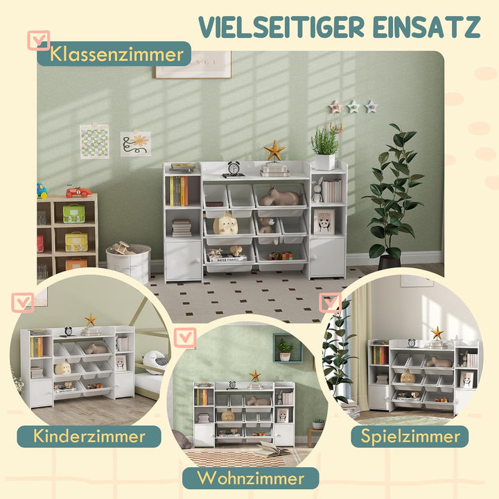 AIYAPLAY Kinderregal, Spielzeugregal Bücherregal mit 8 herausnehmbaren Aufbewahrungsboxen, 4 offenen