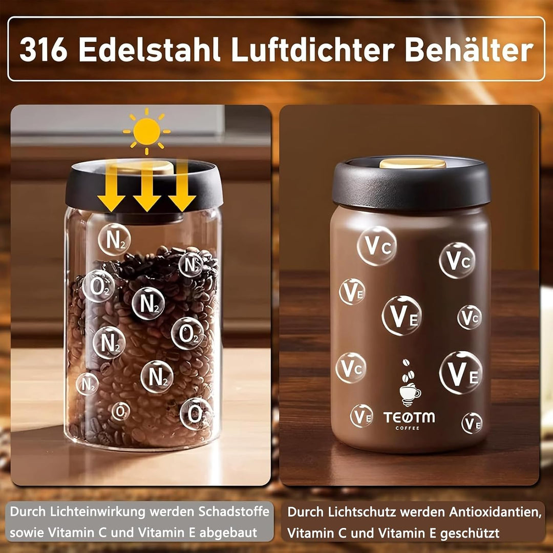 Kaffeebohnen Behälter, Luftdichte Kaffeedose, 1.2 L Vakuumversiegelung Aufbewahrung Dose, Vorratsglä