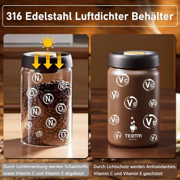 Kaffeebohnen Behälter, Luftdichte Kaffeedose, 1.2 L Vakuumversiegelung Aufbewahrung Dose, Vorratsglä