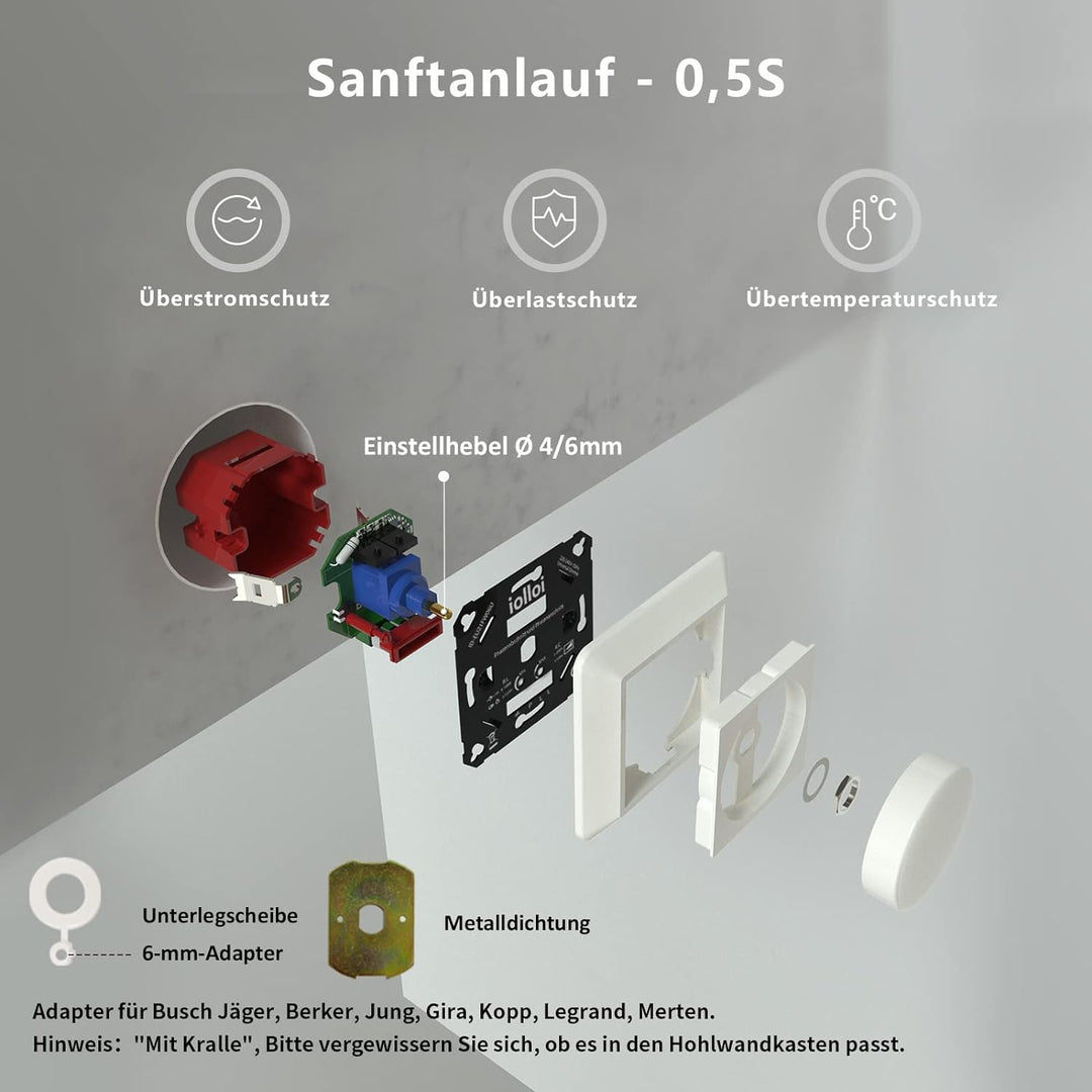 iolloi Dimmer, LED Dimmerschalter, Dimmer für LED Lampen, LED Dimmer, Universal 5–300 W Unterputzdos