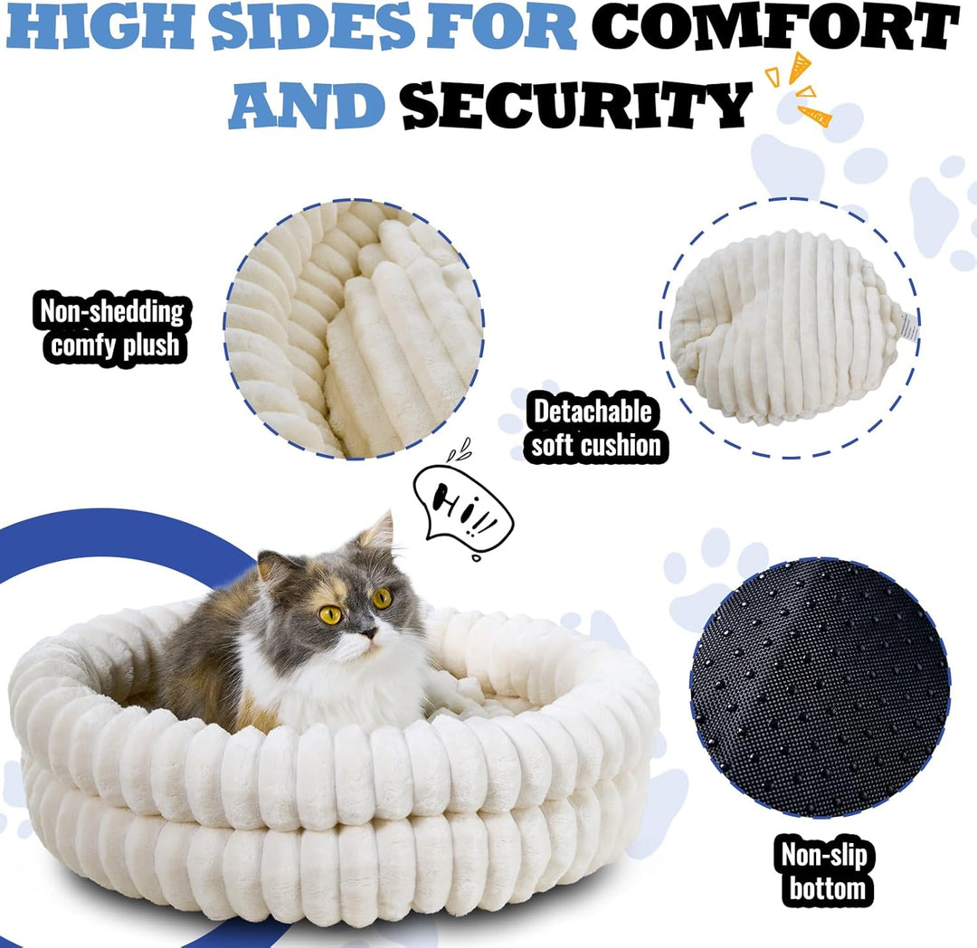 Rund Flauschiges Katzenbett waschbar Hundebett für den Winter, warm, rutschfest, maschinenwaschbar,5