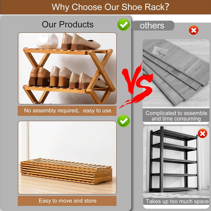 Zusammenklappbares Schuhregal aus Bambus, tragbares Schuhregal aus Holz, ohne Installation, kleines