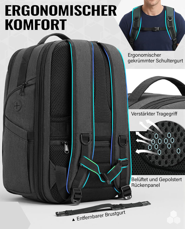 VANKEV - Morph D Erweiterbarer Reiserucksack 30L bis 38L - Unterflur Handgepäck Rucksack für EasyJet