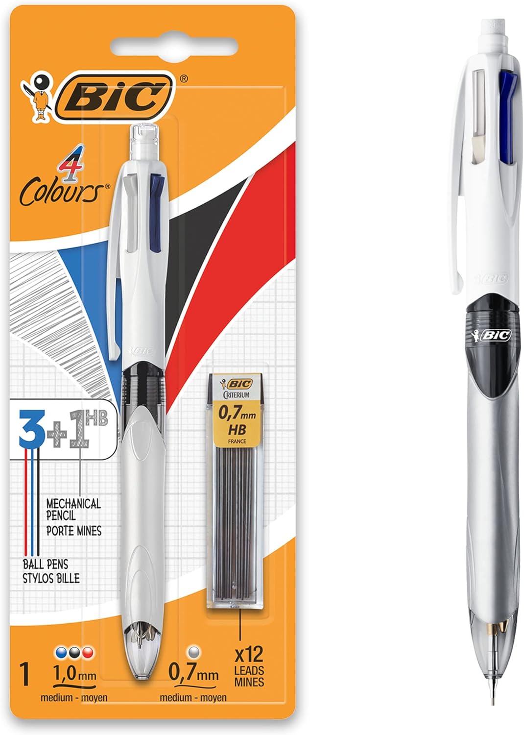 BIC 8899301 4 Colour Grip Kugelschreiber 3 Stück farblich sortiert & 4 Farben Kugelschreiber Set 4 C