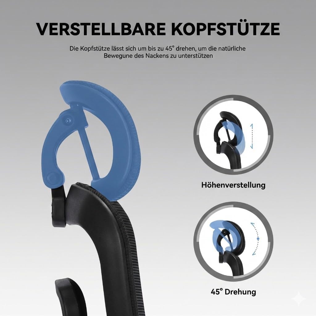 MUSSO E600AIR Ergonomischer Bürostuhl, hohe Rückenlehne, Heimbürostuhl mit adaptiver Lendenwirbelstü