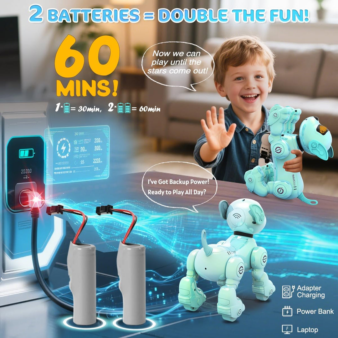 VATOS Roboter Hund für Kinder mit 2 Batterien,Programmierbarer Ferngesteuerte Roboterhund mit 17 Int
