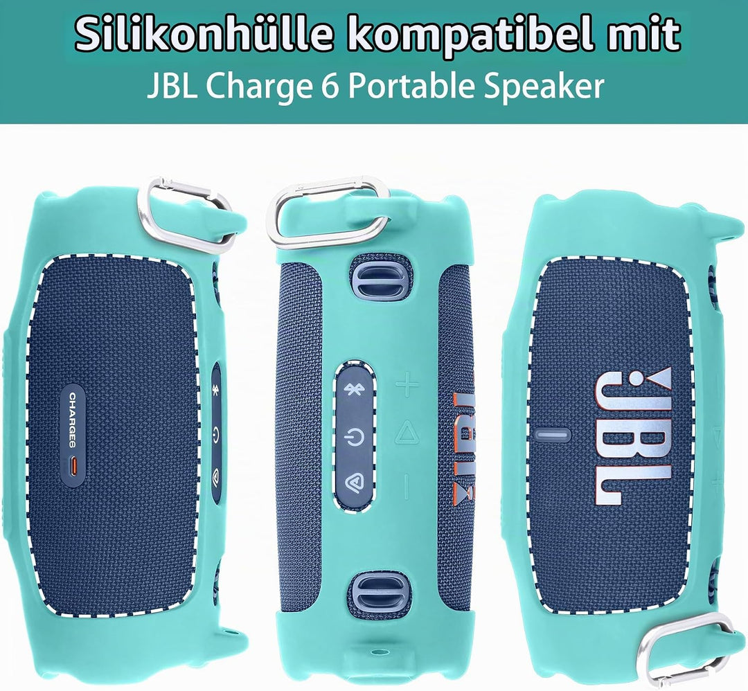 Khanka für JBL Charge 6 Silikon-Schutzhülle mit abnehmbarem Schultergurt &amp; Utility-Haken, Flexible w