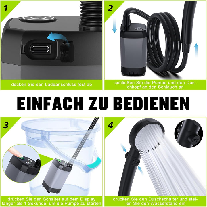 Spopal Campingdusche Tragbare, [6000mAh] Camping Dusche mit mit Pumpe und Temperaturanzeige, Camping